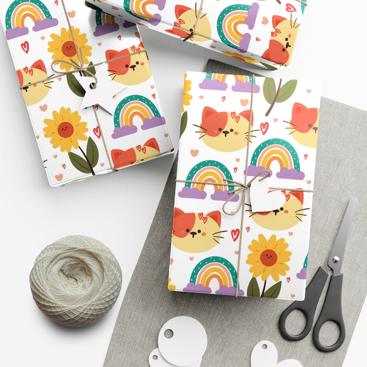 Rainbow Whisker Gift Wrap - Happy Little Kitty