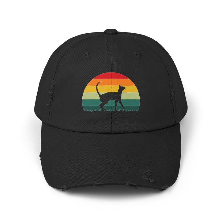 Sunset Cat Unisex Distressed Hat- Happy Little Kitty