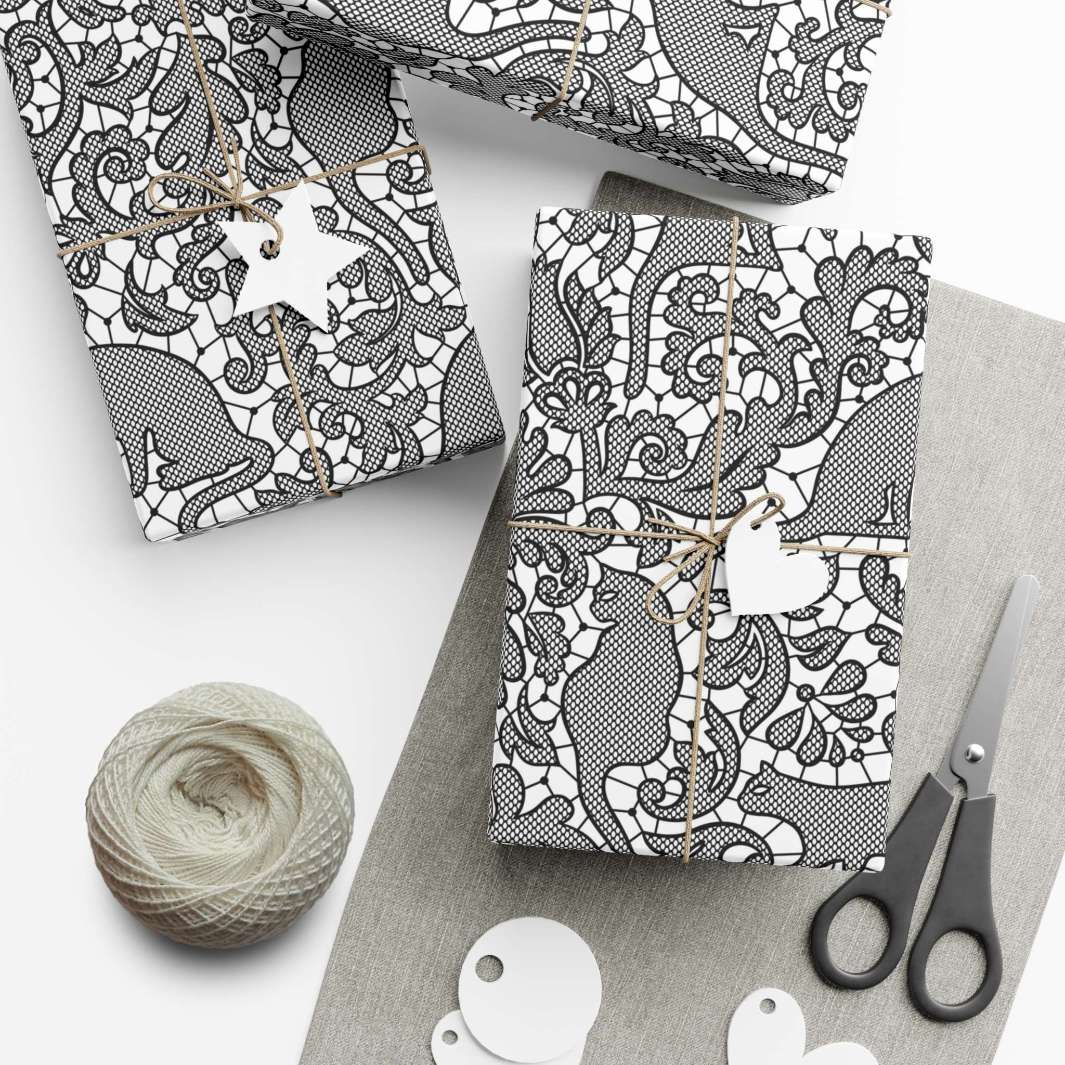 Lace Cat Gift Wrap - Happy Little Kitty