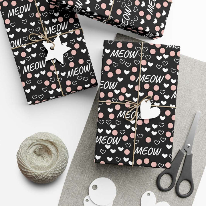 Meow and Hearts Gift Wrap - Happy Little Kitty