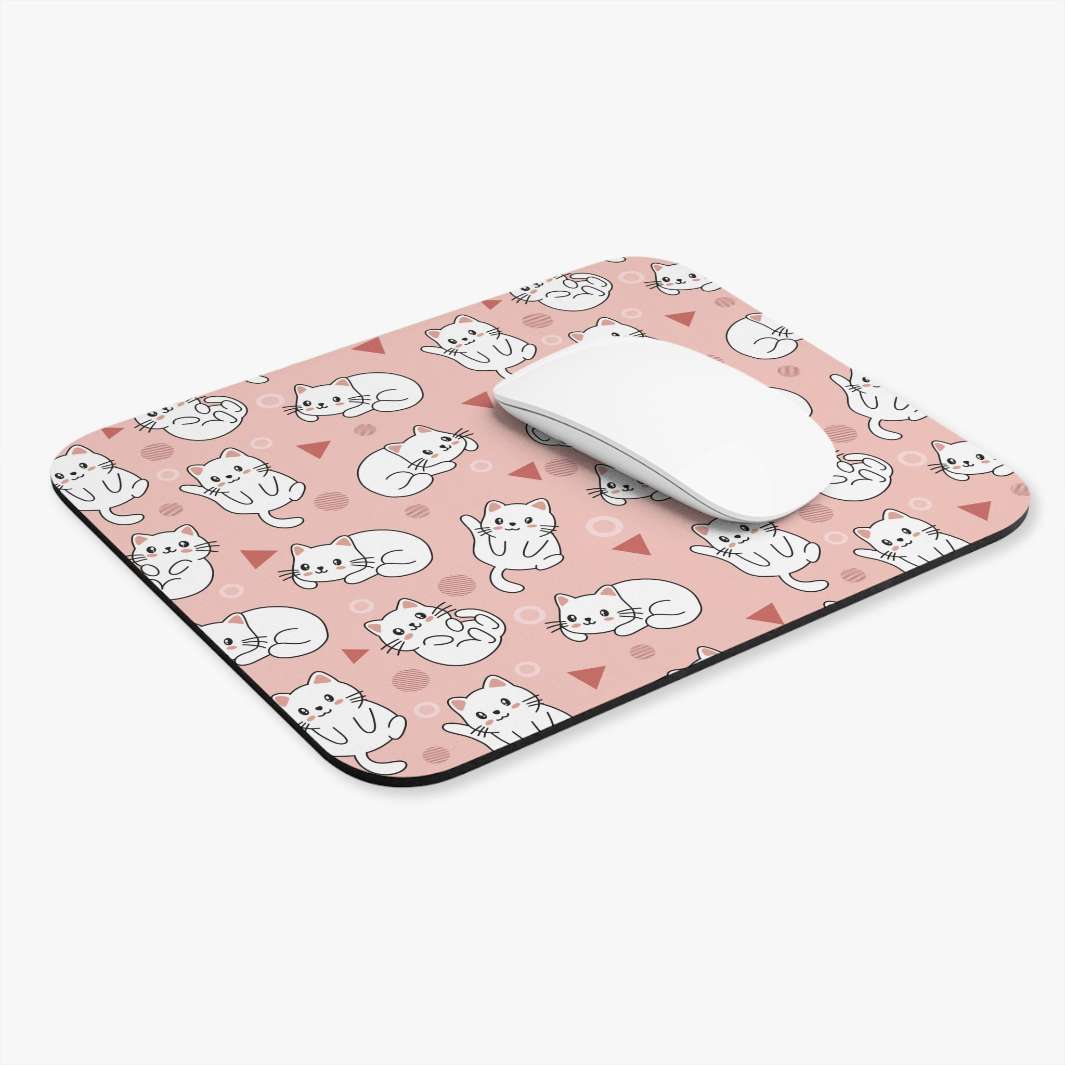 Playful White Cat Mouse Pad