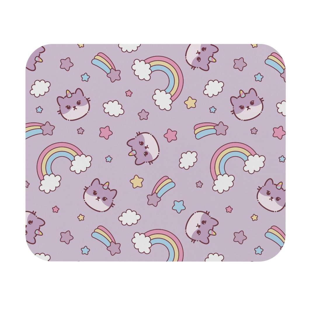 Purple Cats and Rainbows Mouse Pad- Happy Little Kitty