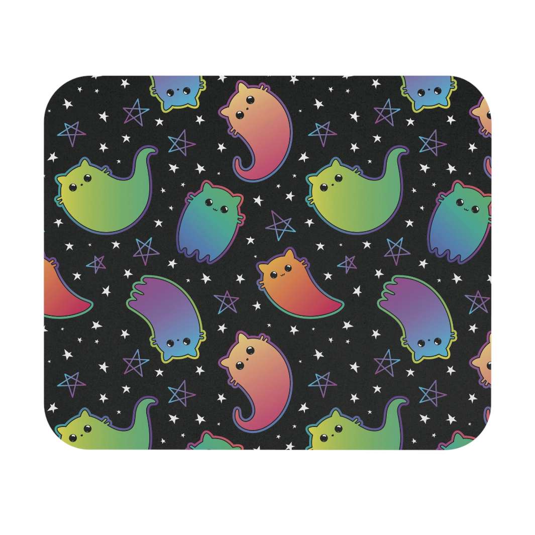 Rainbow Ghost Cat Mouse Pad