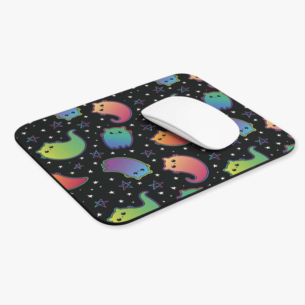 Rainbow Ghost Cat Mouse Pad