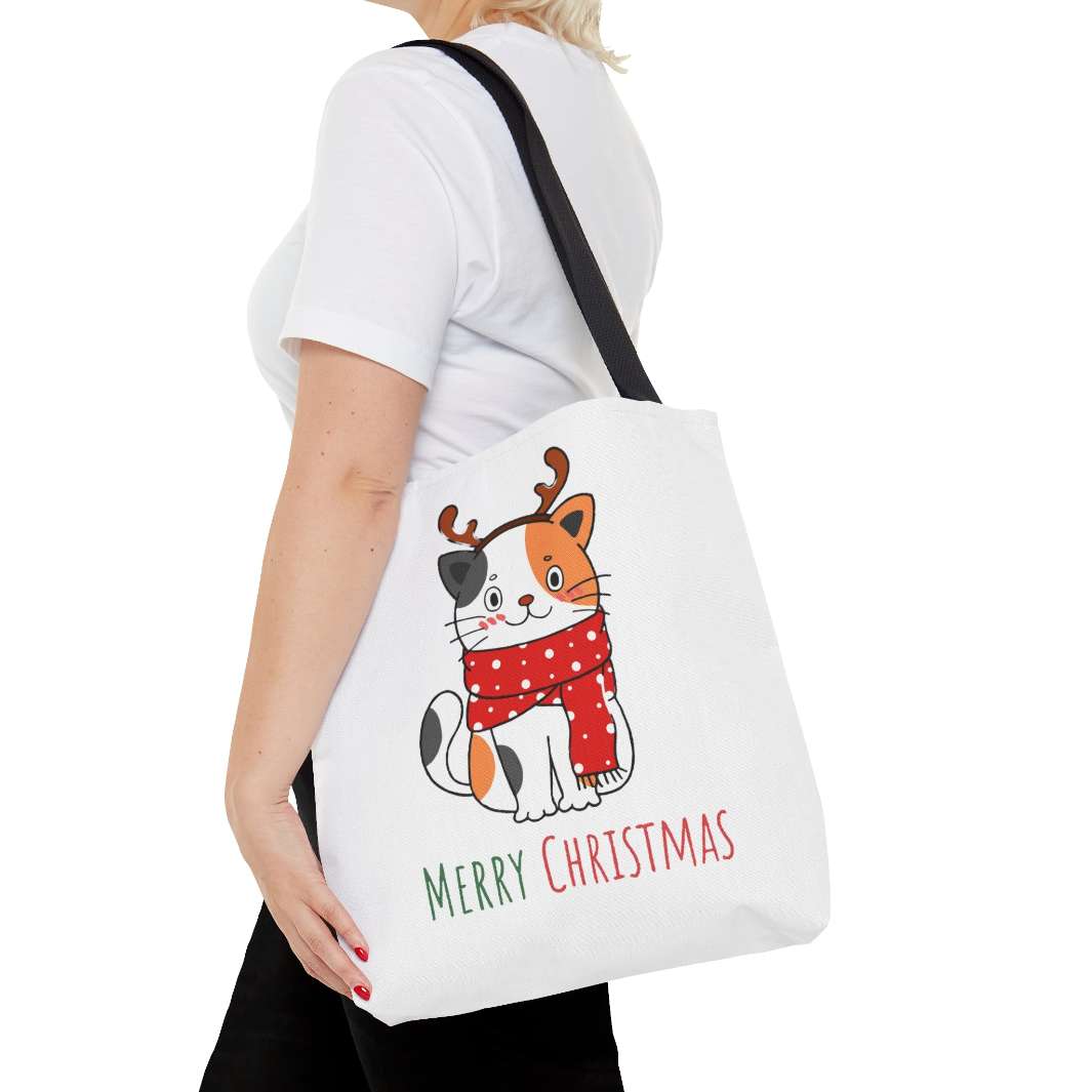 Reindeer Christmas Cat Tote Bag - Happy Little Kitty