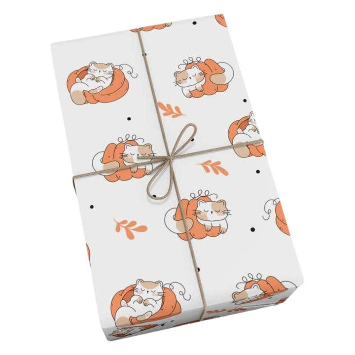 Sleepy Pumpkin Cat Gift Wrap - Happy Little Kitty