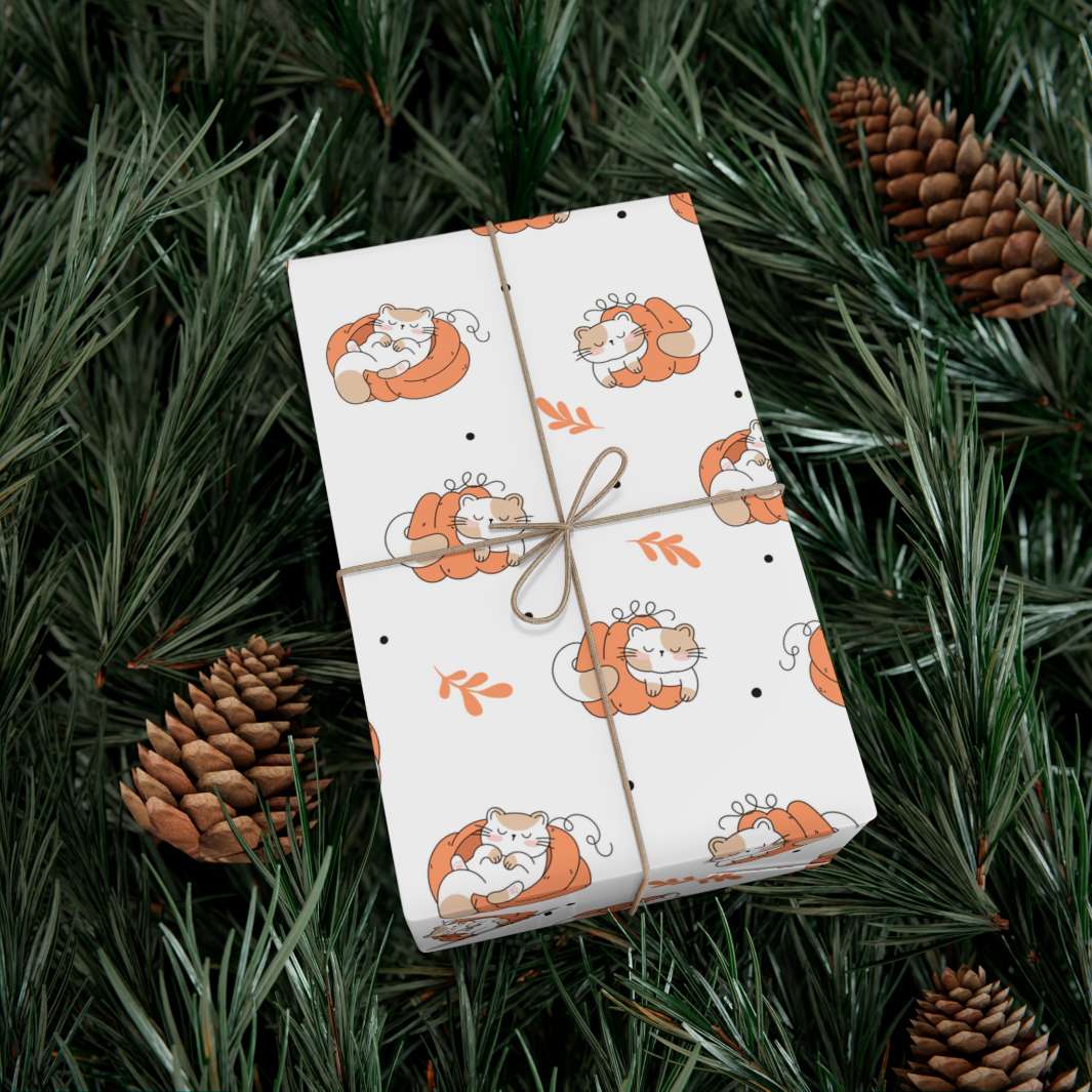 Sleepy Pumpkin Cat Gift Wrap - Happy Little Kitty