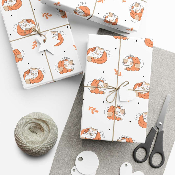 Sleepy Pumpkin Cat Gift Wrap - Happy Little Kitty