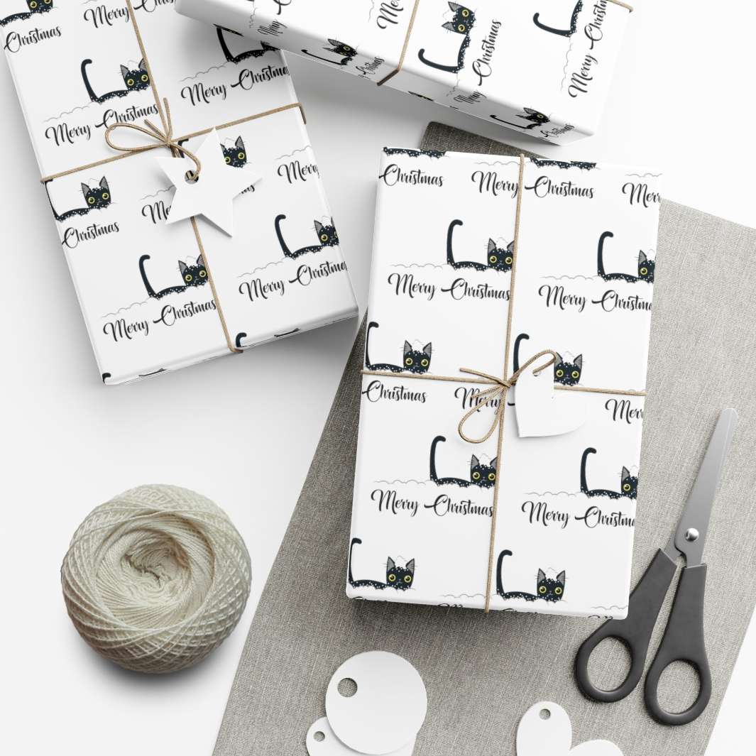 Snowy Christmas Cat Gift Wrap - Happy Little Kitty