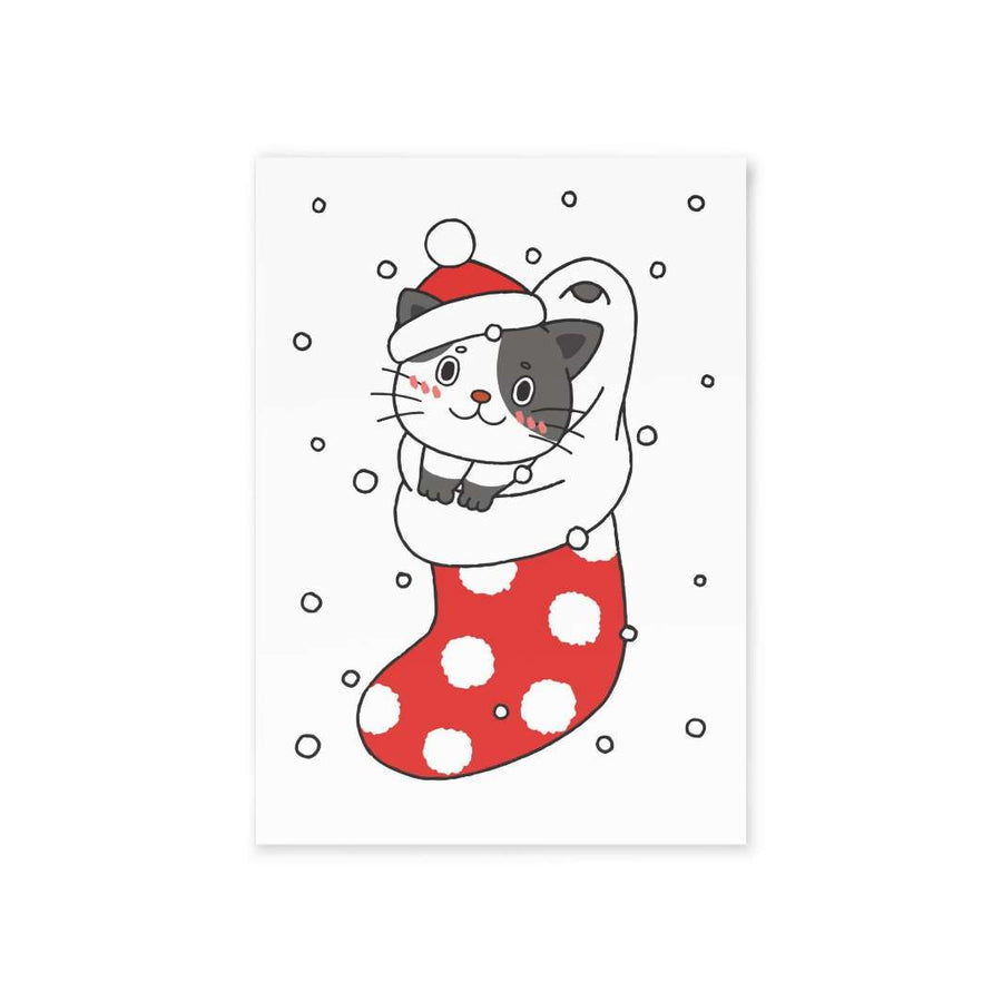 Stocking Cat Greeting Card - Happy Little Kitty