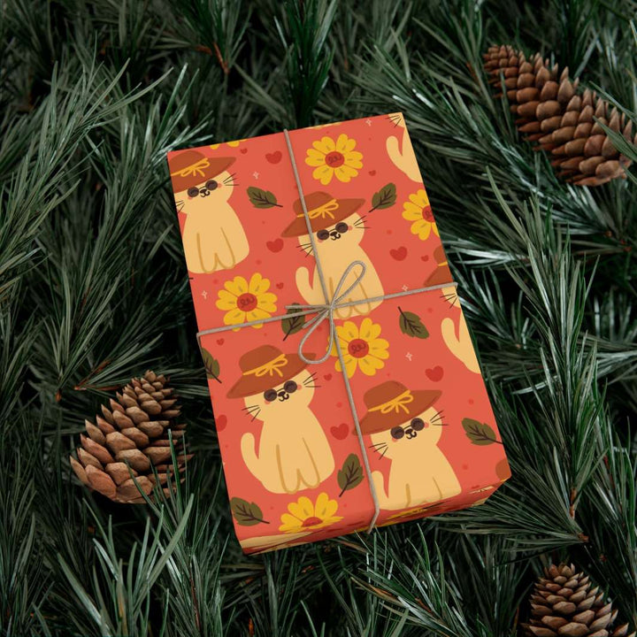 Straw Hat Cat Gift Wrap - Happy Little Kitty