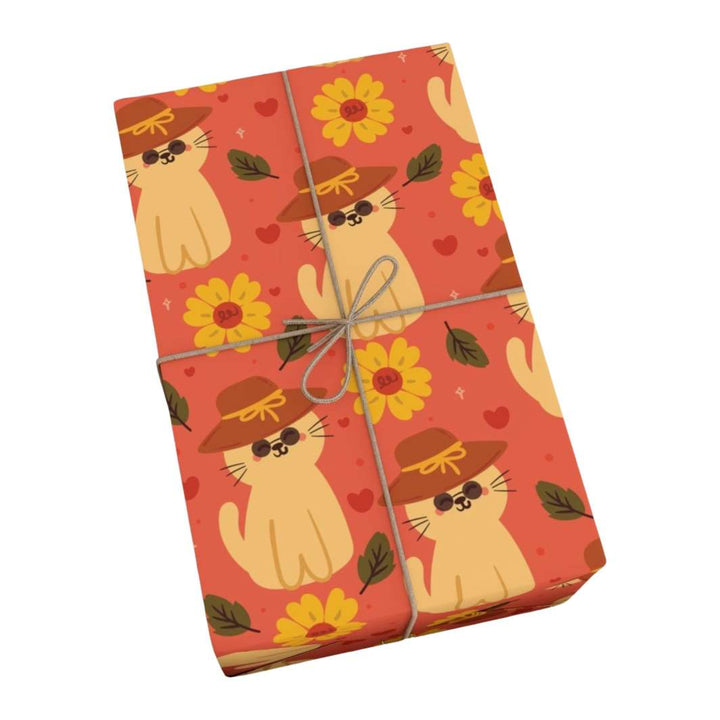 Straw Hat Cat Gift Wrap - Happy Little Kitty