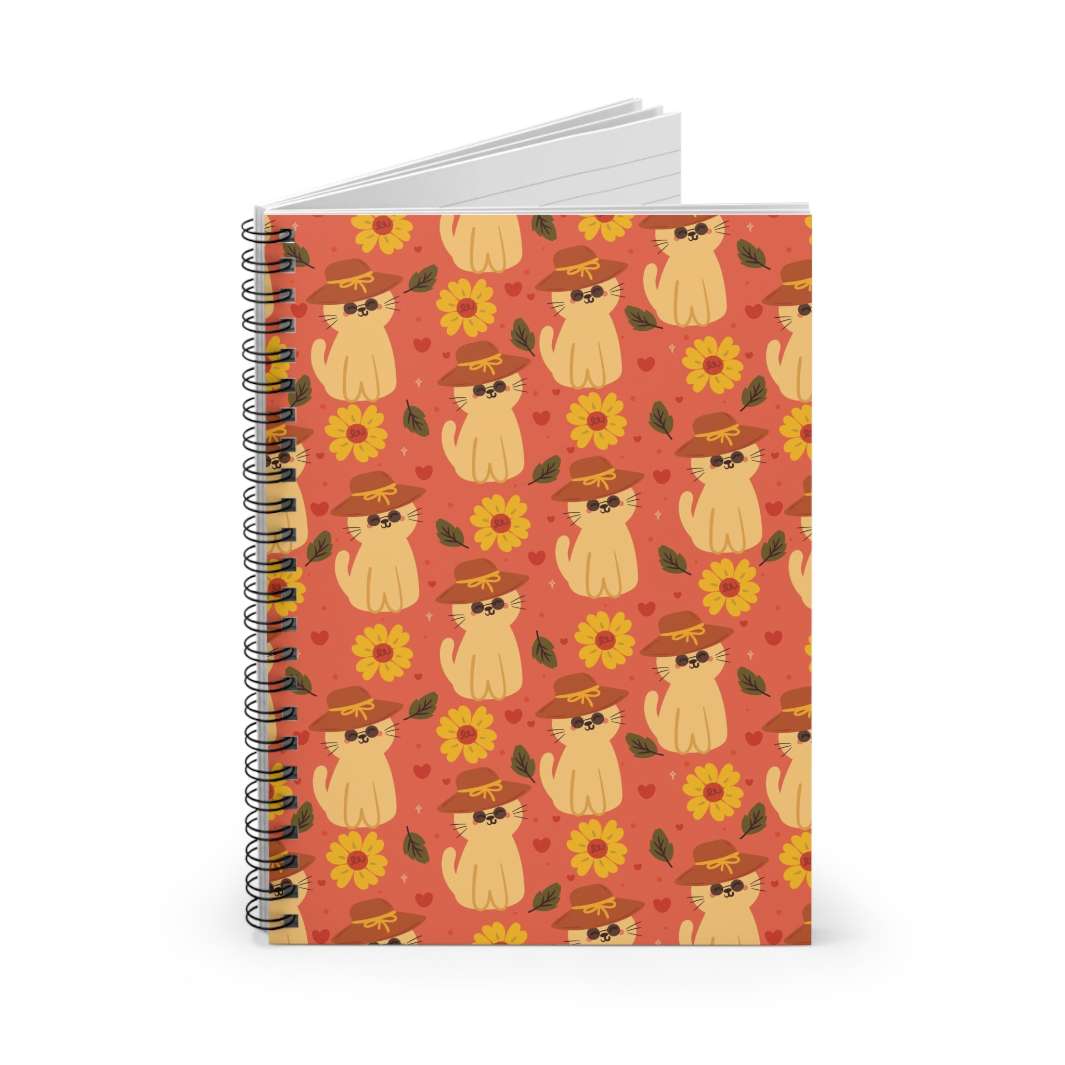 Straw Hat Cat Spiral Notebook - Happy Little Kitty