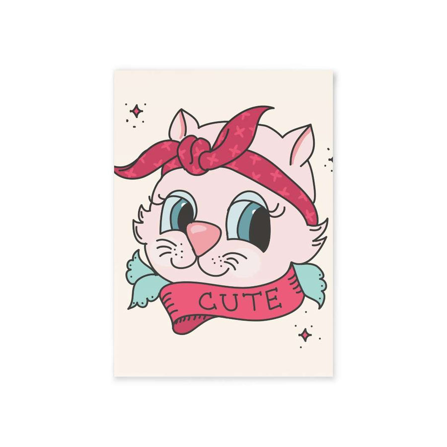 Tattoo Cat Greeting Card - Happy Little Kitty