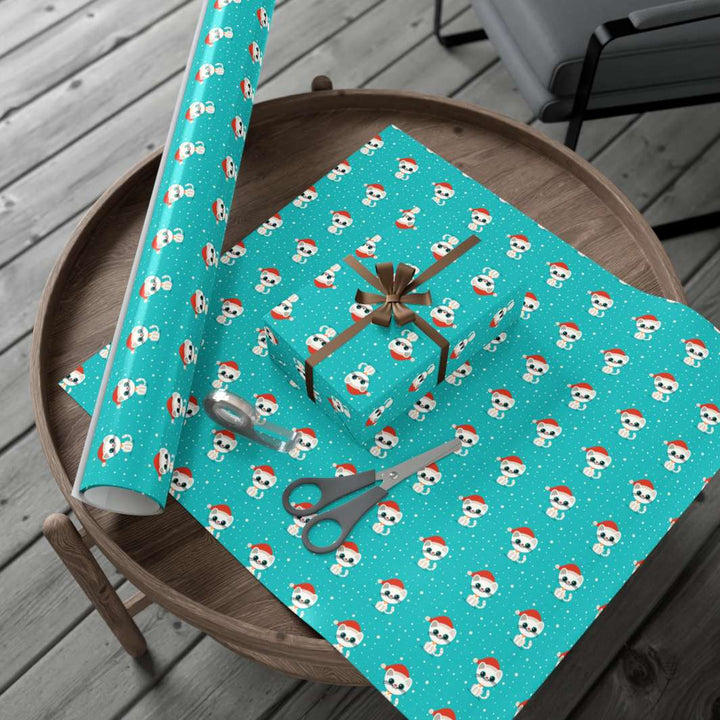 Teal Santa Cat Gift Wrap - Happy Little Kitty