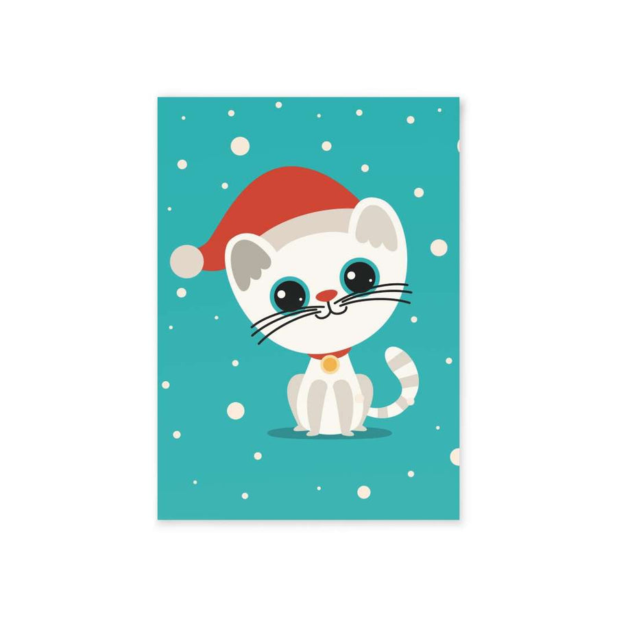 Teal Santa Cat Greeting Card - Happy Little Kitty