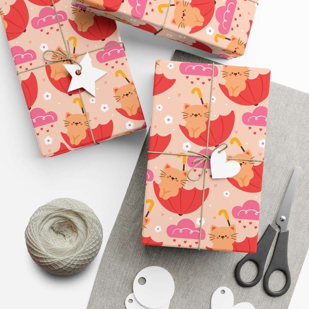 Umbrella Cats Gift Wrap - Happy Little Kitty