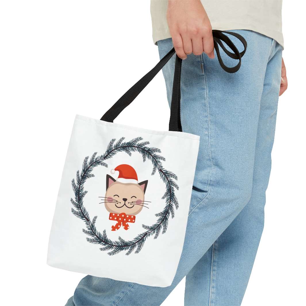 Vintage Christmas Cat Tote Bag - Happy Little Kitty