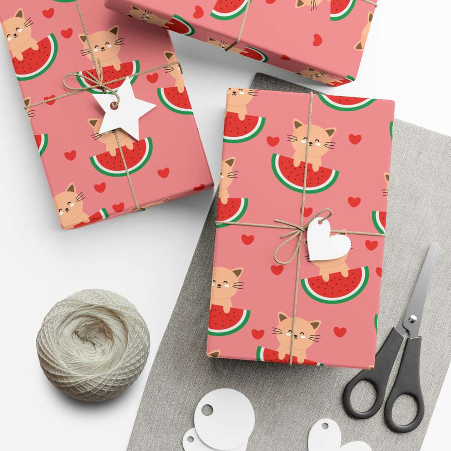 Watermelon Cat Gift Wrap - Happy Little Kitty