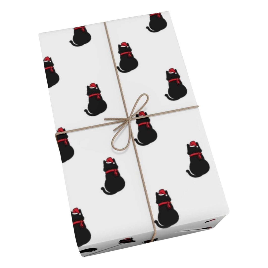 Black Cat in A Santa Hat Gift Wrap - Happy Little Kitty