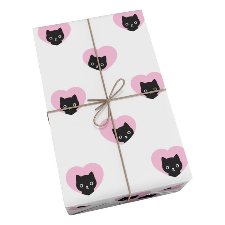 Black Cats and Pink Hearts Gift Wrap - Happy Little Kitty