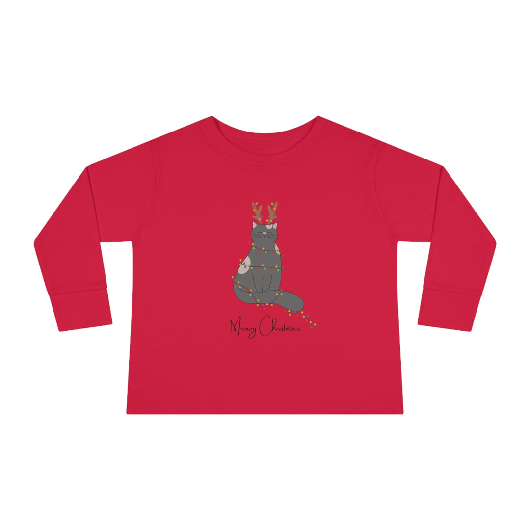 Bright Christmas Cat Toddler Long Sleeve Tee - Happy Little Kitty