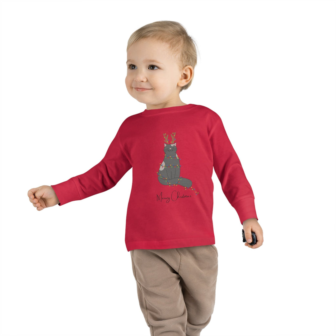 Bright Christmas Cat Toddler Long Sleeve Tee - Happy Little Kitty