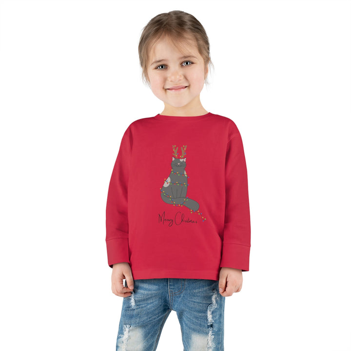 Bright Christmas Cat Toddler Long Sleeve Tee - Happy Little Kitty