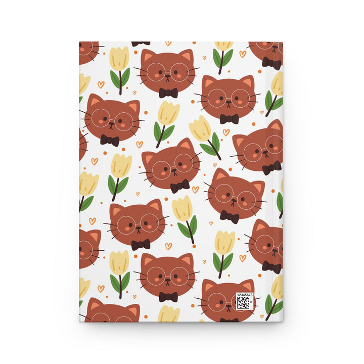 Brown Cat and Tulips Hardcover Journal - Happy Little Kitty