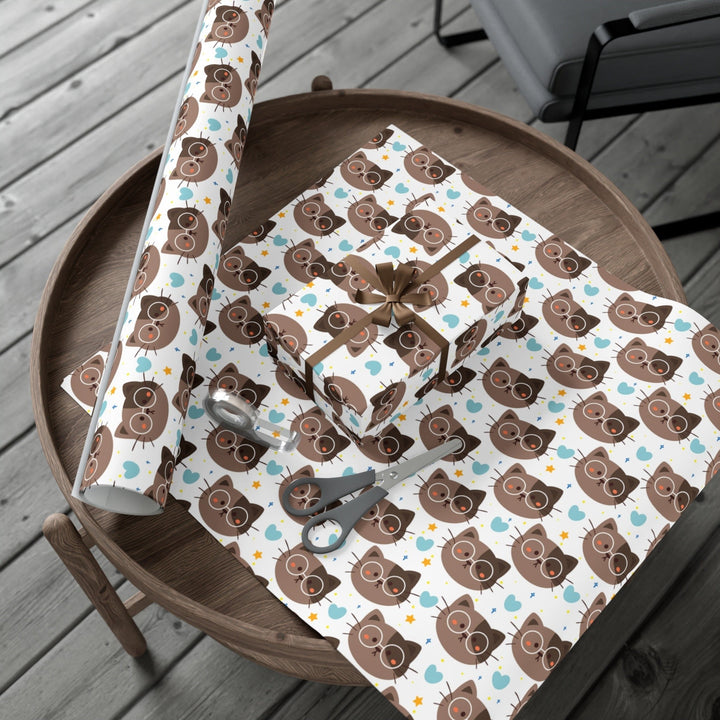 Brown Cat with Glasses Gift Wrap - Happy Little Kitty