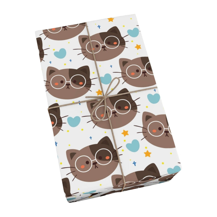 Brown Cat with Glasses Gift Wrap - Happy Little Kitty