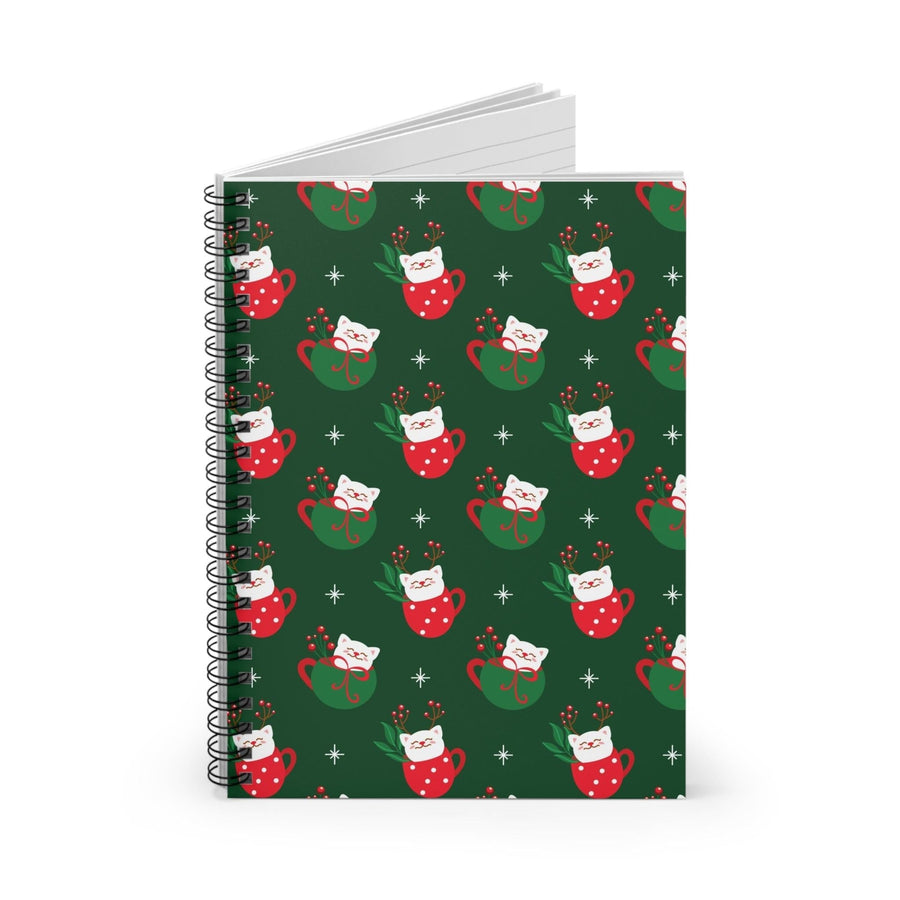 Cat Christmas Cup Spiral Notebook - Happy Little Kitty