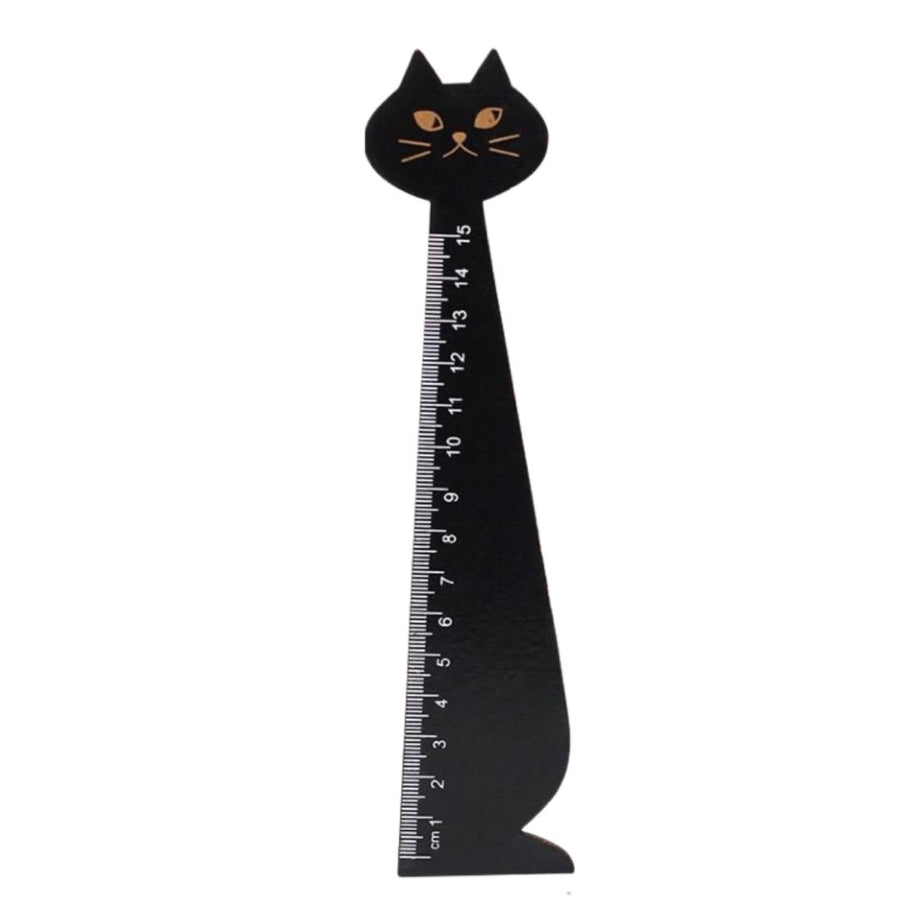 Cat Head Wooden Metric Ruler- Black - Happy Little Kitty