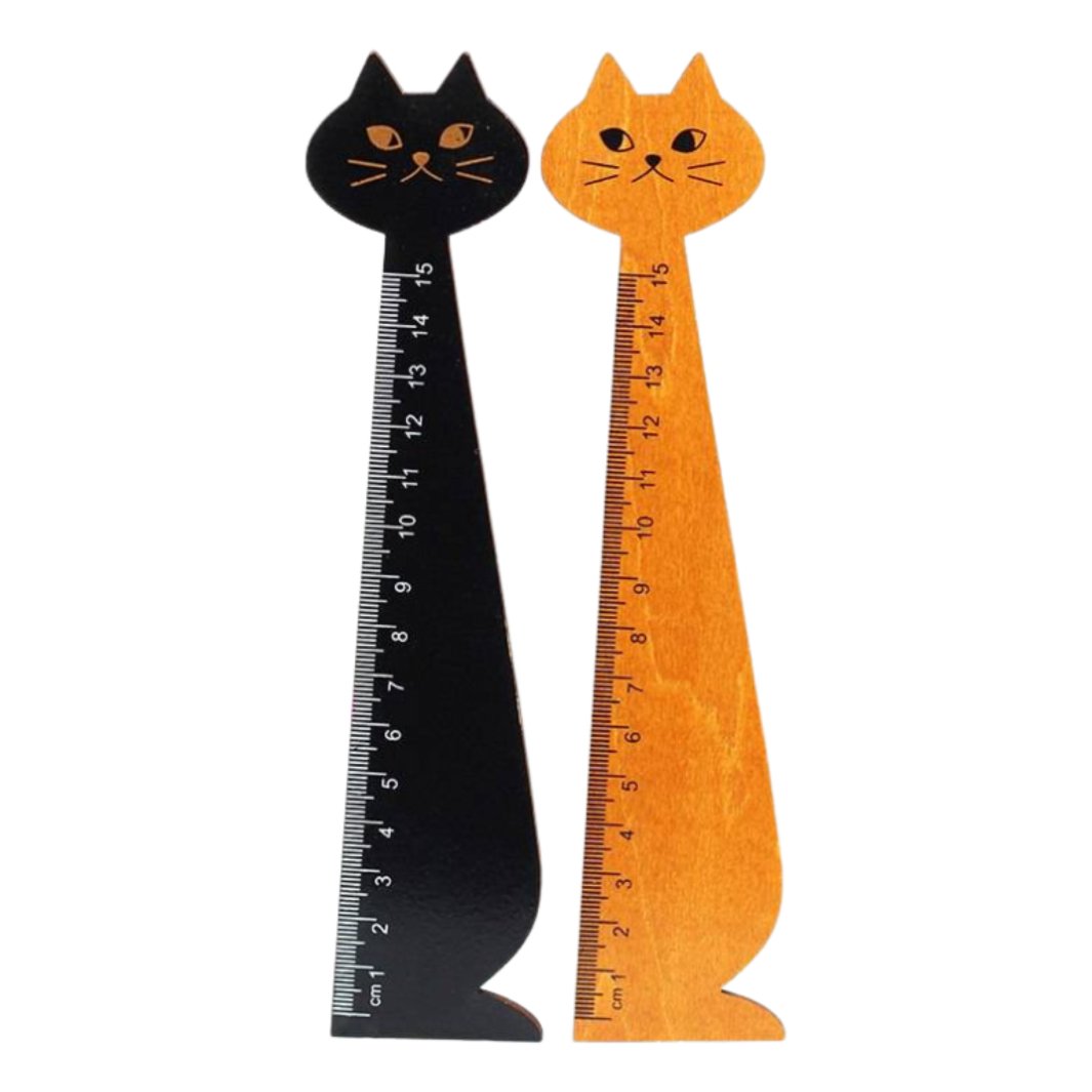 Cat Head Wooden Metric Ruler- Black - Happy Little Kitty