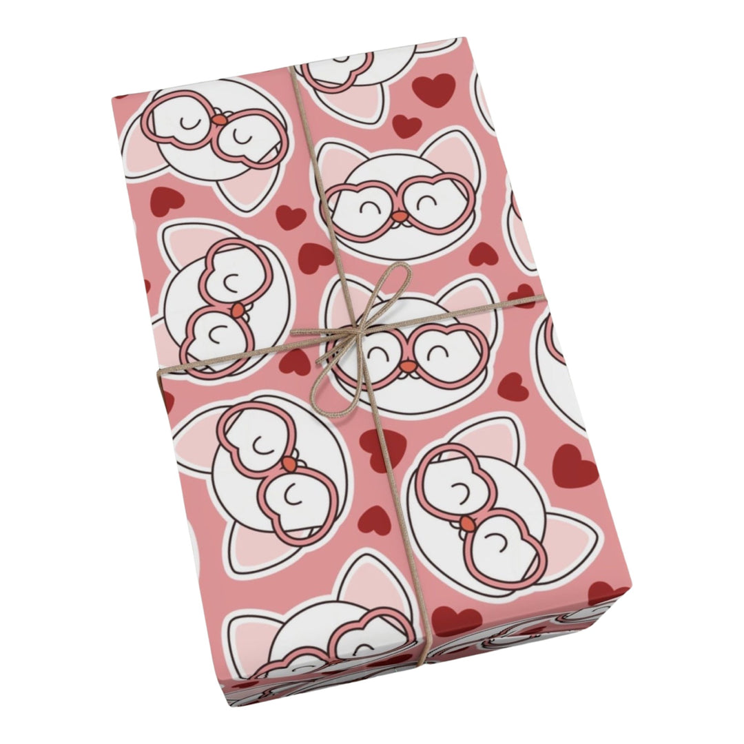 Cat in Heart Glasses Gift Wrap - Happy Little Kitty