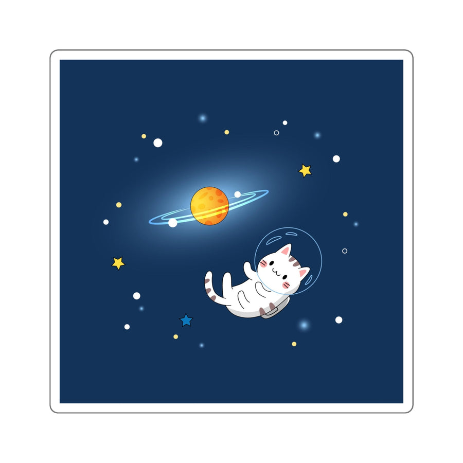 Cat in Space Square Sticker - Happy Little Kitty