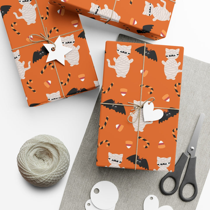 Cat Mummy and Bats Gift Wrap - Happy Little Kitty