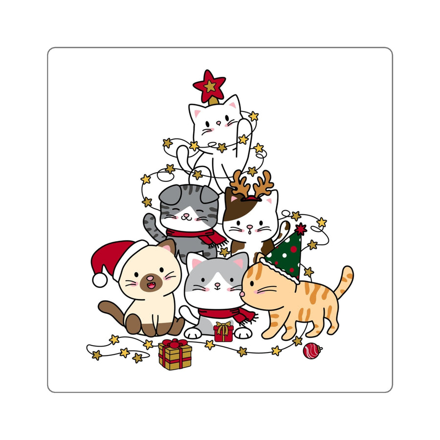 Cat Pyramid Christmas Tree Square Sticker - Happy Little Kitty