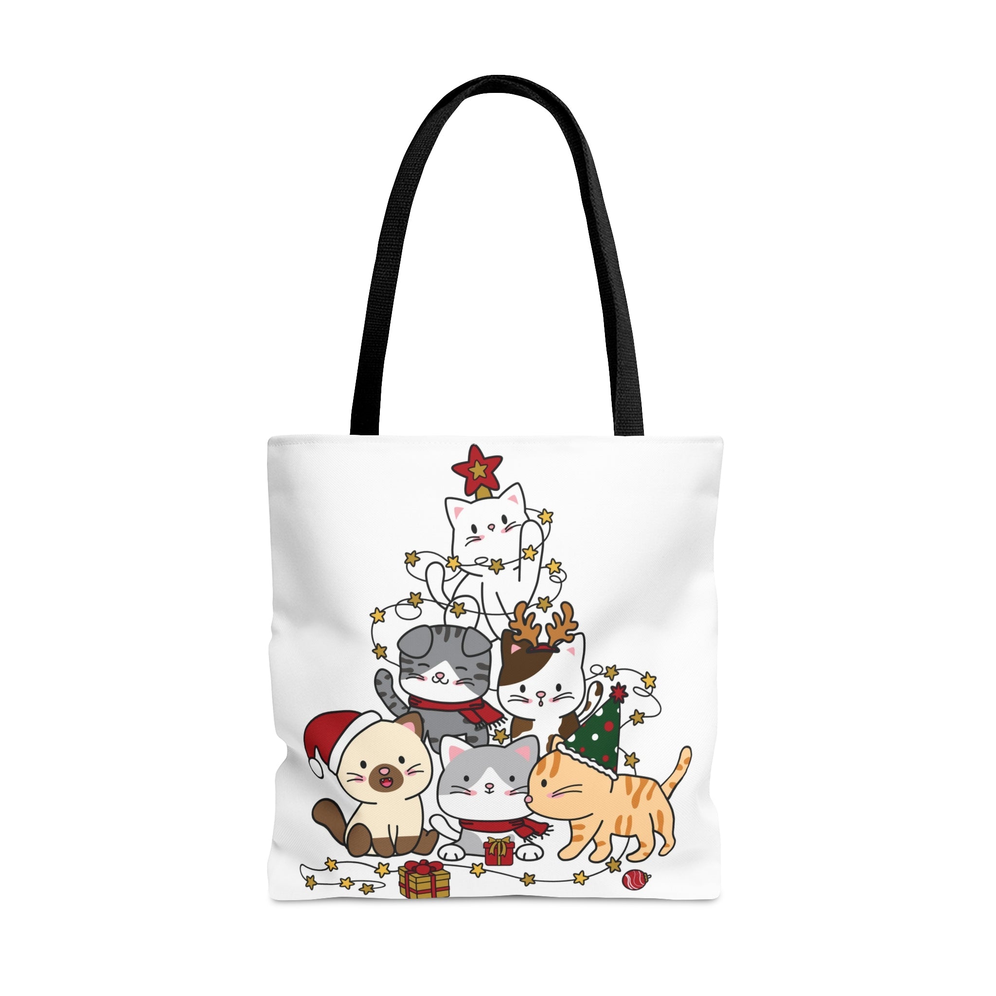 Cat Pyramid Christmas Tree Tote Bag Happy Little Kitty