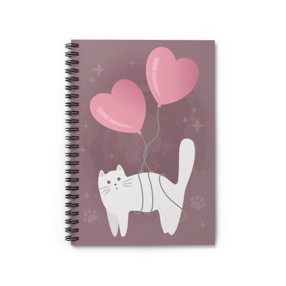 Cat With Heart Balloons Spiral Notebook - Happy Little Kitty