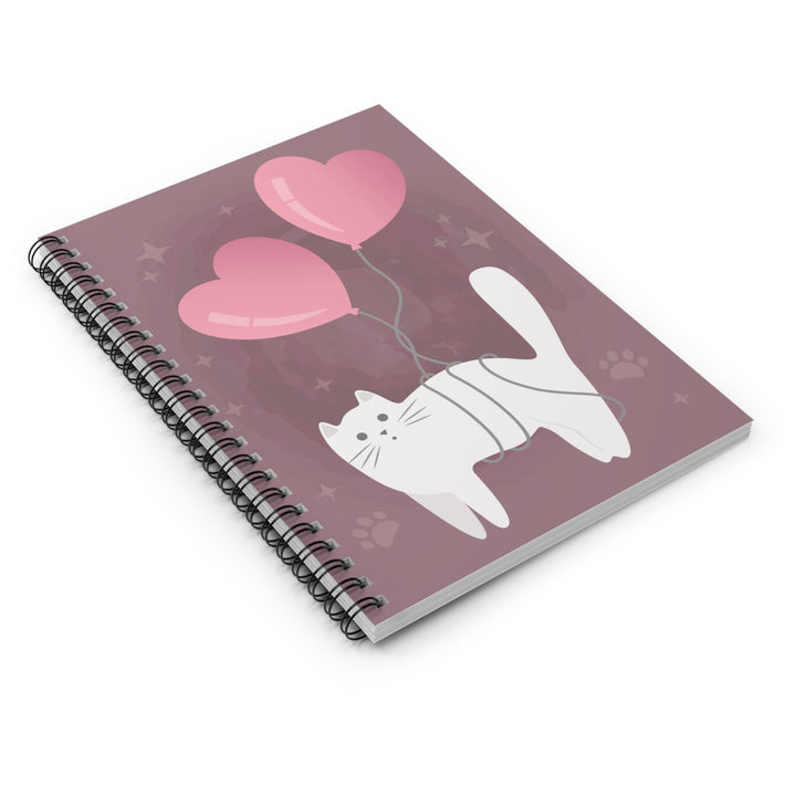 Cat With Heart Balloons Spiral Notebook - Happy Little Kitty