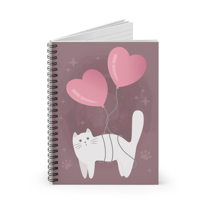 Cat With Heart Balloons Spiral Notebook - Happy Little Kitty