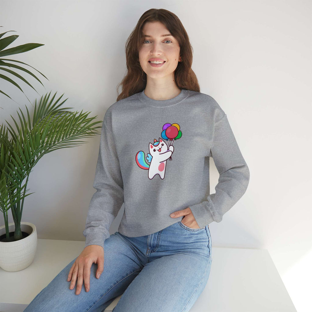 Caticorn and Balloons Crewneck Sweatshirt - Happy Little Kitty