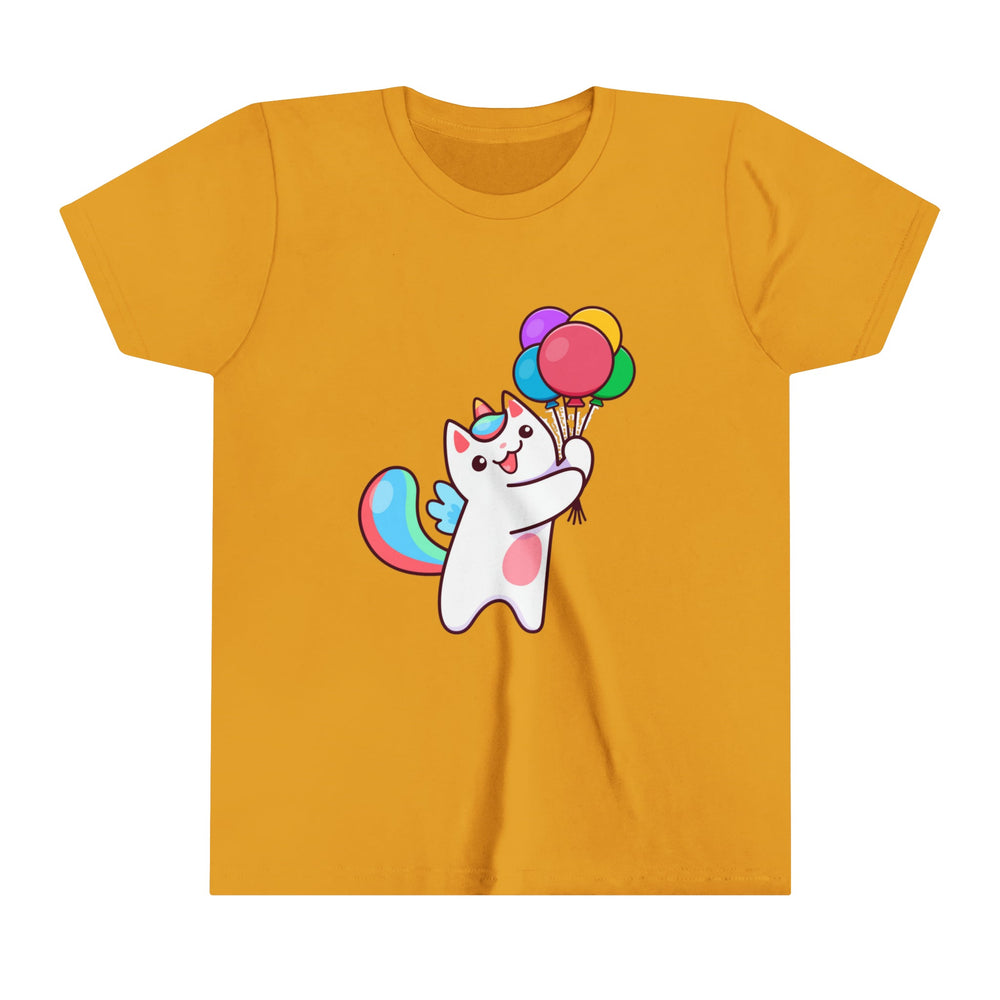 Caticorn and Balloons Youth Short Sleeve T-Shirt - Happy Little Kitty