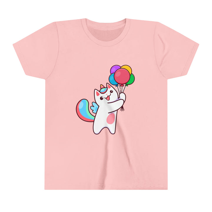 Caticorn and Balloons Youth Short Sleeve T-Shirt - Happy Little Kitty