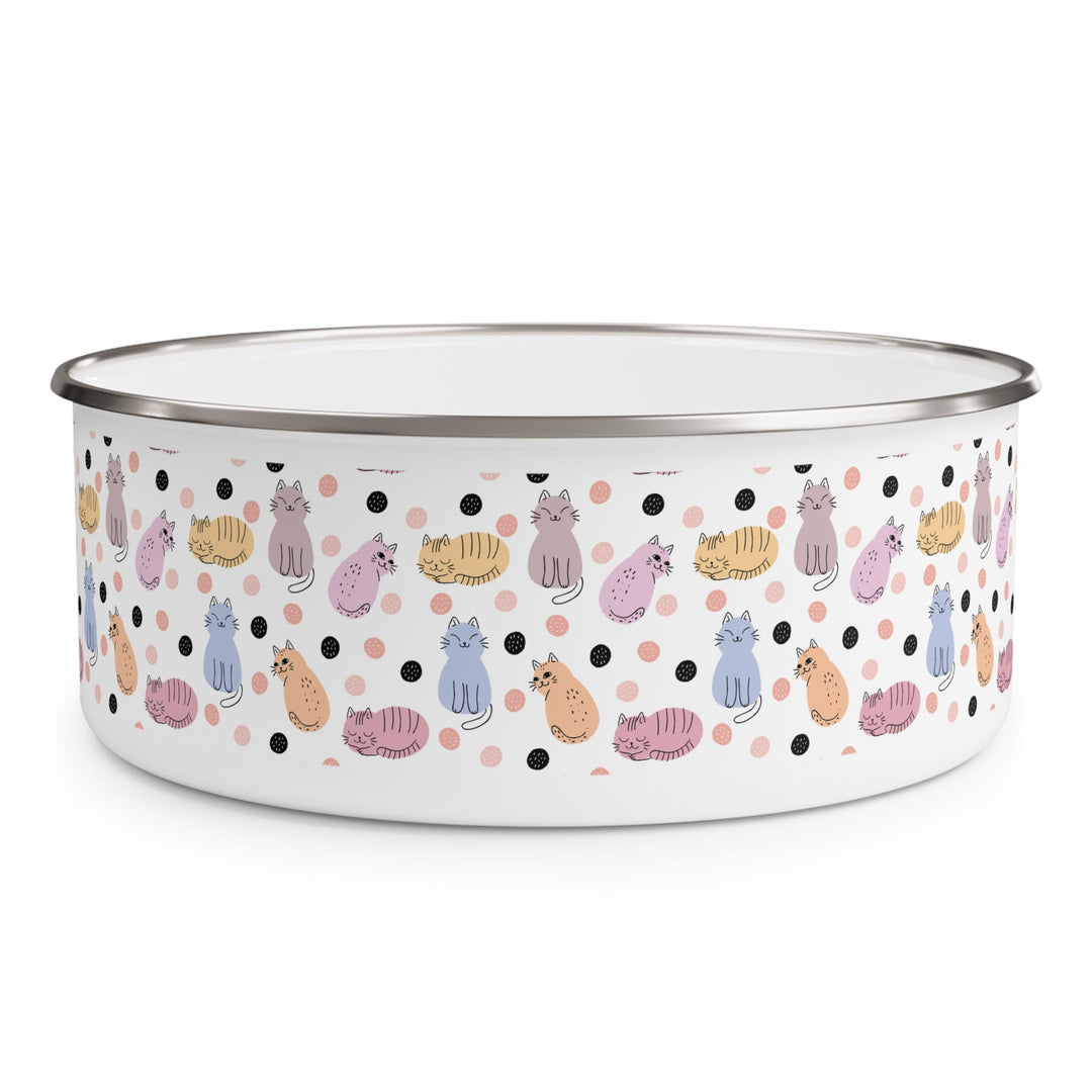 Cats and Dots Enamel Bowl - Happy Little Kitty