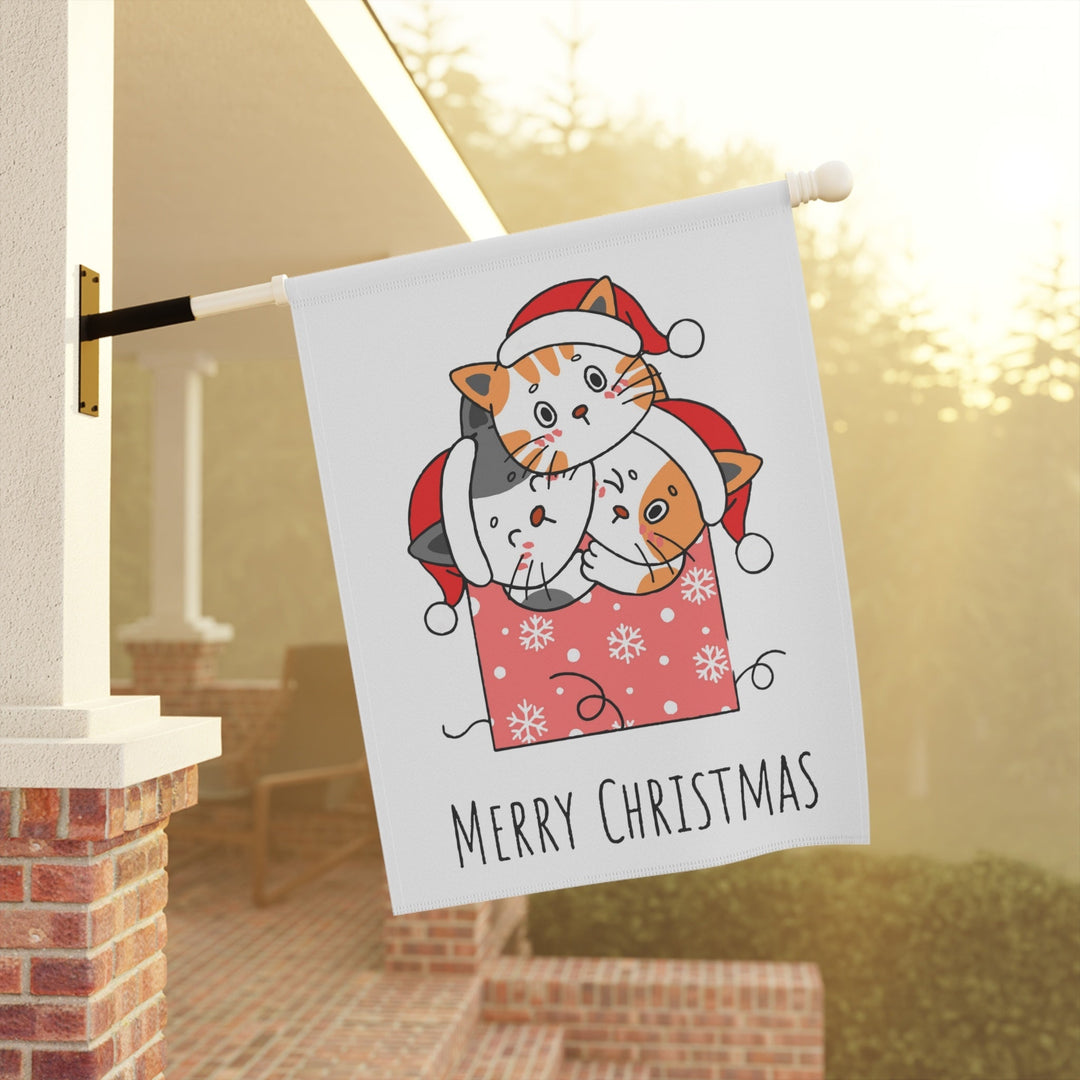 Cheerful Christmas Cats Garden & House Banner - Happy Little Kitty