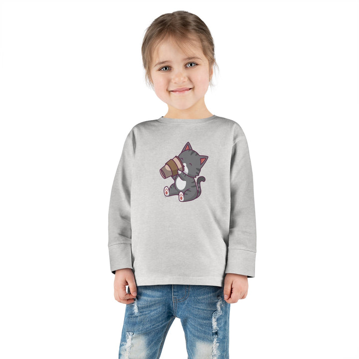 Coffee Kitty Toddler Long Sleeve Tee - Happy Little Kitty