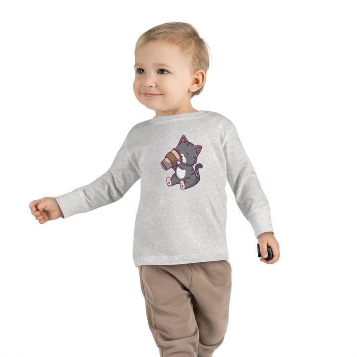 Coffee Kitty Toddler Long Sleeve Tee - Happy Little Kitty