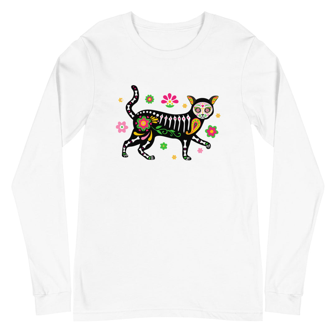 Day of the Dead Cat Unisex Long Sleeve T-Shirt - Happy Little Kitty